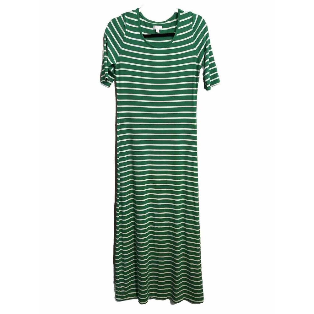 C Womens Medium Green & White Striped Long Pencil Dress Shirt Sleeve